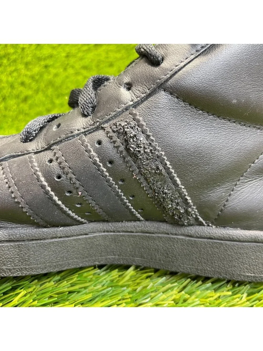 Adidas Pro Model Boys Size 5Y Triple Black Athletic Leather Shoes Sneakers